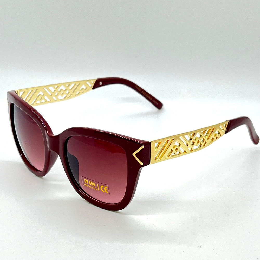 Womens Sunglasses Burgundy Gold Accents UV400 Protection Fashion Shades Lentes‎
